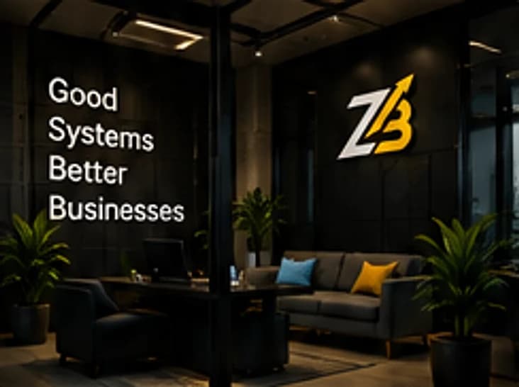 The ZeroxBit lounge, with 'Good Systems, Better Businesses' on the wall